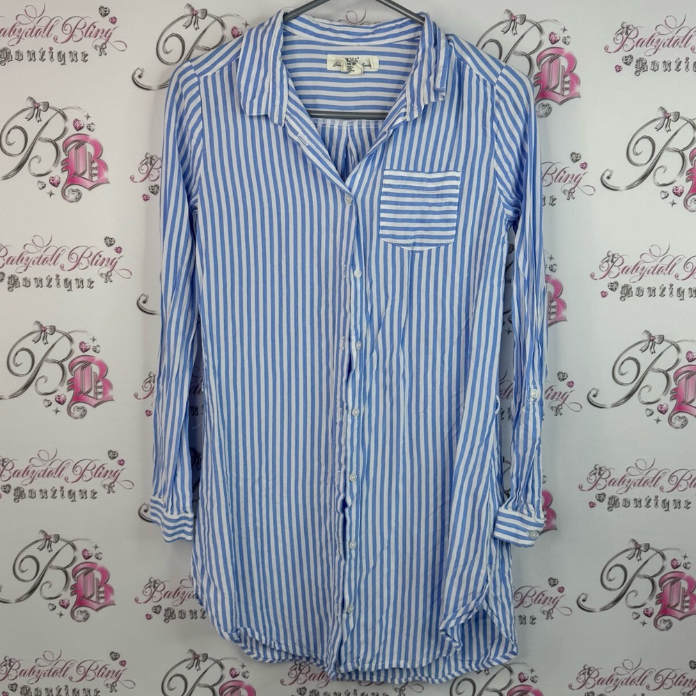 Label of graded goods button up dress stripes white Blue Striped Shirt